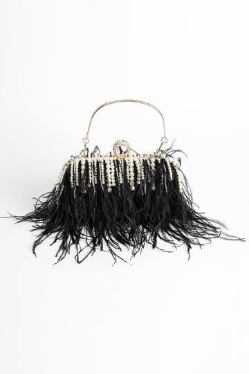 Vintage Ostrich Feather Czarny Evening Bag